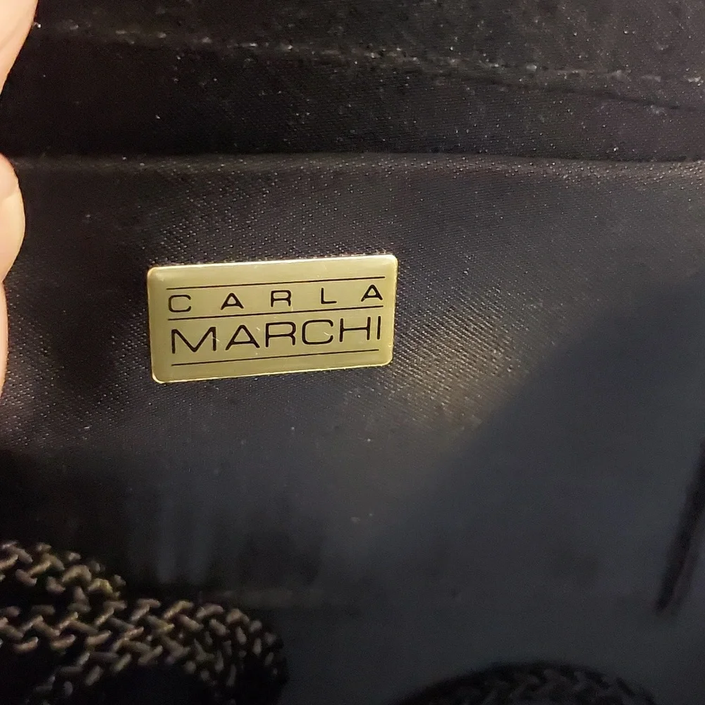 Vintage Carla Marchi Black Evening Clutch Bag with Cord Strap EUC